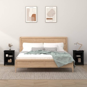 vidaXL, vidaXL Nachttische 2 Stk. Schwarz 40x35x55 cm Massivholz Kiefer, vidaXL Nachttische 2 Stk. Schwarz 40x35x55 cm Massivholz Kiefer