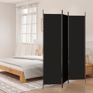 vidaXL, vidaXL 3-tlg. Paravent Schwarz 150x200 cm Stoff, vidaXL 3-tlg. Paravent Schwarz 150x200 cm Stoff