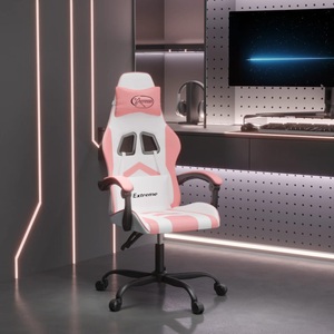 vidaXL, vidaXL Gaming-Stuhl Drehbar Weiß und Rosa Kunstleder