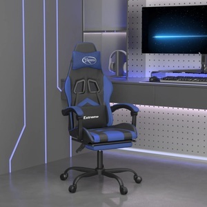 vidaXL, vidaXL Gaming-Stuhl mit Fußstütze Drehbar Schwarz & Blau Kunstleder, vidaXL Gaming-Stuhl mit Fußstütze Drehbar Schwarz & Blau Kunstleder