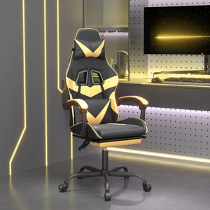 vidaXL, vidaXL Gaming-Stuhl mit Fußstütze Drehbar Schwarz & Golden Kunstleder, vidaXL Gaming-Stuhl mit Fußstütze Drehbar Schwarz & Golden Kunstleder
