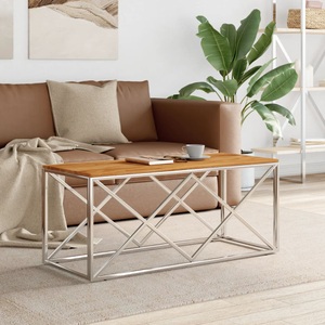 vidaXL, vidaXL Couchtisch Edelstahl und Massivholz Akazie, vidaXL Couchtisch Edelstahl und Massivholz Akazie