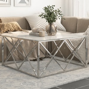 vidaXL, vidaXL Couchtisch Silbern Edelstahl und Hartglas, vidaXL Couchtisch Silbern Edelstahl und Hartglas