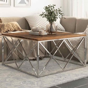 vidaXL, vidaXL Couchtisch Silbern Edelstahl und Massivholz