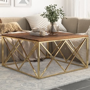 vidaXL, vidaXL Couchtisch Golden Edelstahl und Massivholz
