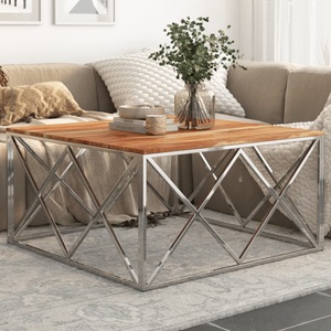 vidaXL, vidaXL Couchtisch Silbern Edelstahl und Massivholz Akazie