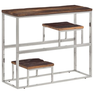 vidaXL, vidaXL Konsolentisch Silbern Edelstahl und Massive Holzschwellen, VidaXL - Konsolentisch edelstahl, One Size, Silber
