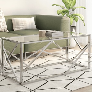 vidaXL, vidaXL Couchtisch Silbern Edelstahl und Hartglas