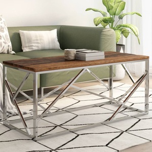 vidaXL, vidaXL Couchtisch Silbern Edelstahl und Massivholz