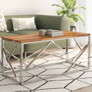 vidaXL, vidaXL Couchtisch Silbern Edelstahl und Massivholz Akazie