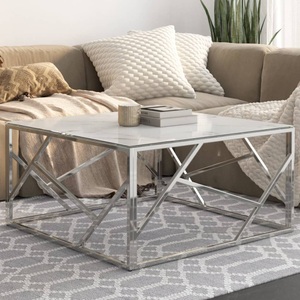vidaXL, vidaXL Couchtisch Silbern Edelstahl und Hartglas