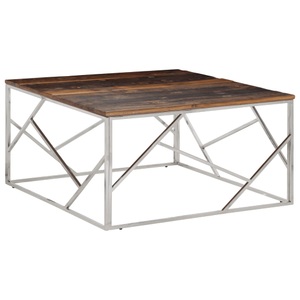 vidaXL, vidaXL Couchtisch Silbern Edelstahl und Massive Holzschwellen