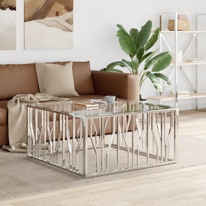 vidaXL, vidaXL Couchtisch 100x100x50 cm Edelstahl und Glas