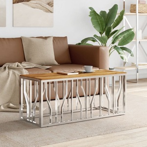 vidaXL, vidaXL Couchtisch Silbern Edelstahl und Massivholz Akazie, VidaXL - Couchtisch edelstahl, One Size, Silber