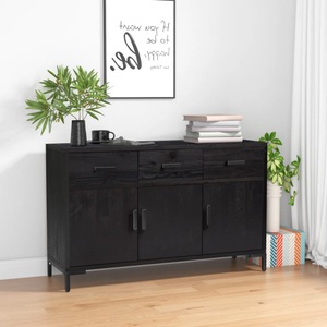 vidaXL, vidaXL Sideboard Schwarz 110x35x70 cm Massivholz Kiefer Recycelt