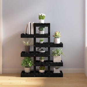 vidaXL, vidaXL Pflanzenständer Schwarz 85x25x109,5 cm Massivholz Kiefer