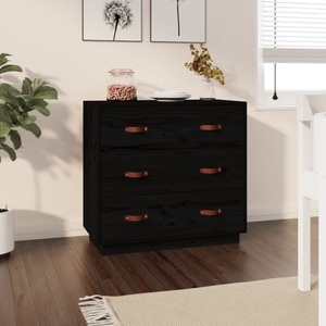 vidaXL, vidaXL Sideboard Schwarz 80x40x75 cm Massivholz Kiefer, vidaXL Sideboard Schwarz 80x40x75 cm Massivholz Kiefer