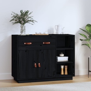 vidaXL, vidaXL Sideboard Schwarz 98,5x40x75 cm Massivholz Kiefer, vidaXL Sideboard Schwarz 98,5x40x75 cm Massivholz Kiefer