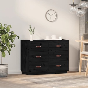 vidaXL, vidaXL Sideboard Schwarz 100x40x75 cm Massivholz Kiefer, vidaXL Sideboard Schwarz 100x40x75 cm Massivholz Kiefer