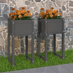 vidaXL, vidaXL Pflanzkübel 2 Stk. Grau 40x40x81 cm Massivholz Kiefer, vidaXL Pflanzkübel 2 Stk. Grau 40x40x81 cm Massivholz Kiefer