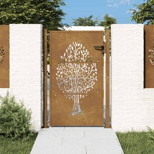 vidaXL, vidaXL Gartentor 105x130 cm Cortenstahl Baum-Design, vidaXL Gartentor 105x130 cm Cortenstahl Baum-Design