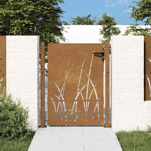 vidaXL, vidaXL Gartentor 105x130 cm Cortenstahl Gras-Design, vidaXL Gartentor 105x130 cm Cortenstahl Gras-Design