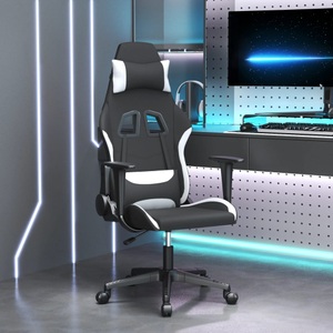 vidaXL, vidaXL Gaming-Stuhl Schwarz und Weiß Stoff, 