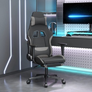 vidaXL, vidaXL Gaming-Stuhl mit Fußstütze Schwarz und Hellgrau Stoff, vidaXL Gaming-Stuhl mit Fußstütze Schwarz und Hellgrau Stoff