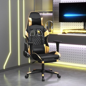 vidaXL, vidaXL Gaming-Stuhl mit Fußstütze Schwarz und Golden Kunstleder, vidaXL Gaming-Stuhl mit Fußstütze Schwarz und Golden Kunstleder