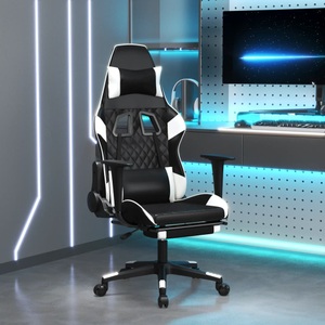 vidaXL, vidaXL Gaming-Stuhl mit Fußstütze Schwarz und Weiß Kunstleder, vidaXL Gaming-Stuhl mit Fußstütze Schwarz und Weiß Kunstleder