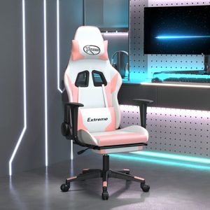 vidaXL, vidaXL Gaming-Stuhl mit Fußstütze Weiß und Rosa Kunstleder, vidaXL Gaming-Stuhl mit Fußstütze Weiß und Rosa Kunstleder