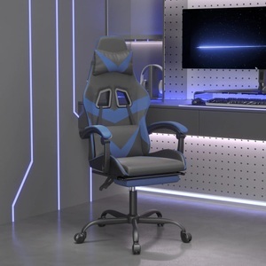 vidaXL, vidaXL Gaming-Stuhl mit Fußstütze Schwarz und Blau Kunstleder, vidaXL Gaming-Stuhl mit Fußstütze Schwarz und Blau Kunstleder