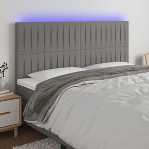 vidaXL, vidaXL LED Kopfteil Dunkelgrau 200x5x118/128 cm Stoff, vidaXL LED Kopfteil Dunkelgrau 200x5x118/128 cm Stoff