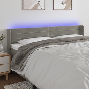 vidaXL, vidaXL LED Kopfteil Hellgrau 163x16x78/88 cm Samt, vidaXL LED Kopfteil Hellgrau 163x16x78/88 cm Samt