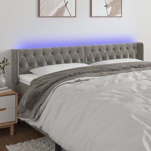 vidaXL, vidaXL LED Kopfteil Hellgrau 203x16x78/88 cm Samt, vidaXL LED Kopfteil Hellgrau 203x16x78/88 cm Samt