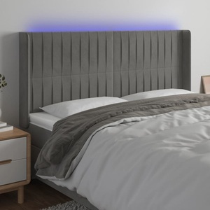 vidaXL, vidaXL LED Kopfteil Hellgrau 163x16x118/128 cm Samt, vidaXL LED Kopfteil Hellgrau 163x16x118/128 cm Samt