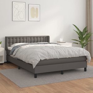 vidaXL, vidaXL Boxspringbett mit Matratze Grau 140x200 cm Kunstleder, vidaXL Boxspringbett mit Matratze Grau 140x200 cm Kunstleder