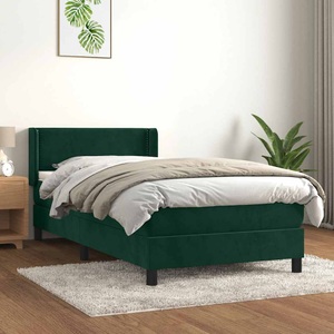 vidaXL, vidaXL Boxspringbett mit Matratze Dunkelgrün 90x200 cm Samt