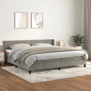 vidaXL, vidaXL Boxspringbett mit Matratze Hellgrau 200x200 cm Samt, vidaXL Boxspringbett mit Matratze Hellgrau 200x200 cm Samt