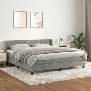 vidaXL, vidaXL Boxspringbett mit Matratze Hellgrau 160x200 cm Samt, vidaXL Boxspringbett mit Matratze Hellgrau 160x200 cm Samt