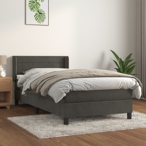vidaXL, vidaXL Boxspringbett mit Matratze Dunkelgrau 90x200 cm Samt