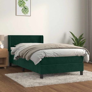 vidaXL, vidaXL Boxspringbett mit Matratze Dunkelgrün 90x200 cm Samt