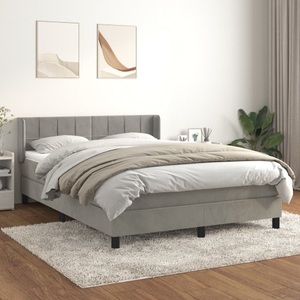 vidaXL, vidaXL Boxspringbett mit Matratze Hellgrau 140x200 cm Samt, vidaXL Boxspringbett mit Matratze Hellgrau 140x200 cm Samt
