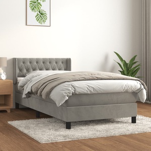 vidaXL, vidaXL Boxspringbett mit Matratze Hellgrau 100x200 cm Samt