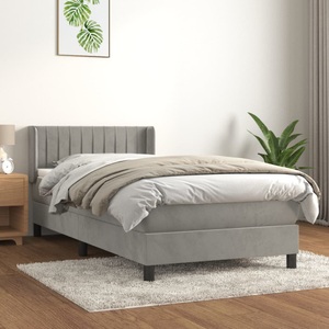 vidaXL, vidaXL Boxspringbett mit Matratze Hellgrau 90x200 cm Samt, vidaXL Boxspringbett mit Matratze Hellgrau 90x200 cm Samt