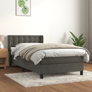 vidaXL, vidaXL Boxspringbett mit Matratze Dunkelgrau 90x200 cm Samt
