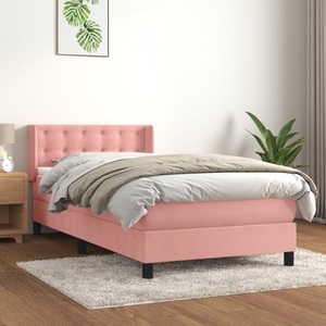 vidaXL, vidaXL Boxspringbett mit Matratze Rosa 100x200 cm Samt, vidaXL Boxspringbett mit Matratze Rosa 100x200 cm Samt