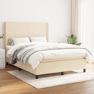 vidaXL, vidaXL Boxspringbett mit Matratze Creme 140x200 cm Stoff, vidaXL Boxspringbett mit Matratze Creme 140x200 cm Stoff