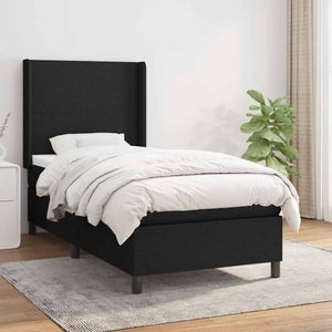 vidaXL, vidaXL Boxspringbett mit Matratze Schwarz 90x200 cm Stoff, vidaXL Boxspringbett mit Matratze Schwarz 90x200 cm Stoff