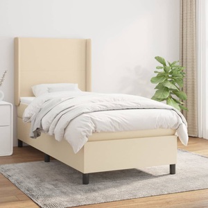 vidaXL, vidaXL Boxspringbett mit Matratze Creme 90x200 cm Stoff, vidaXL Boxspringbett mit Matratze Creme 90x200 cm Stoff